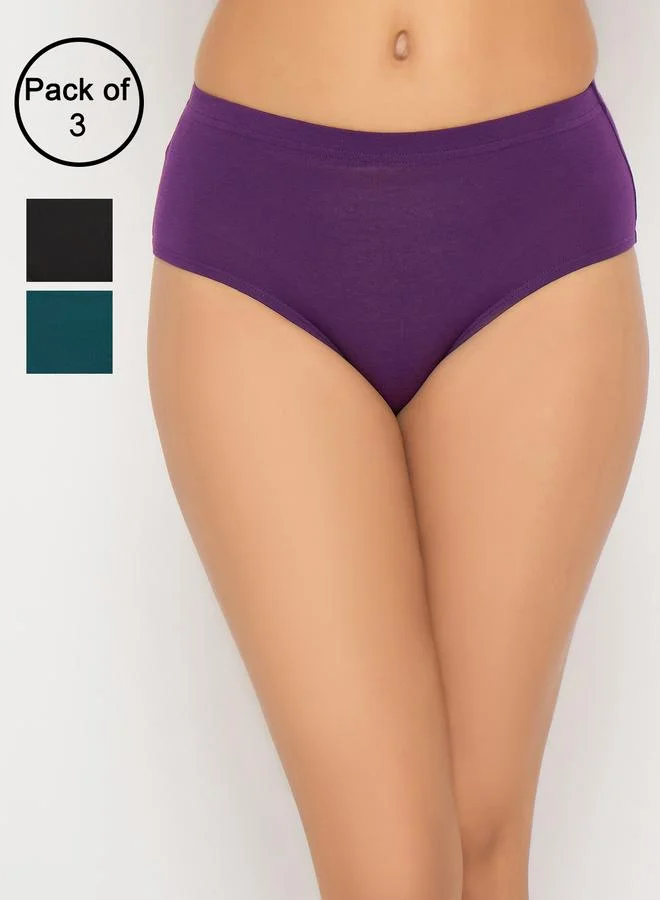 Clovia  Pack of 3-Mid Waist Hipster Panties with Inner Elastic - Cotton for Women | Best Price UAE